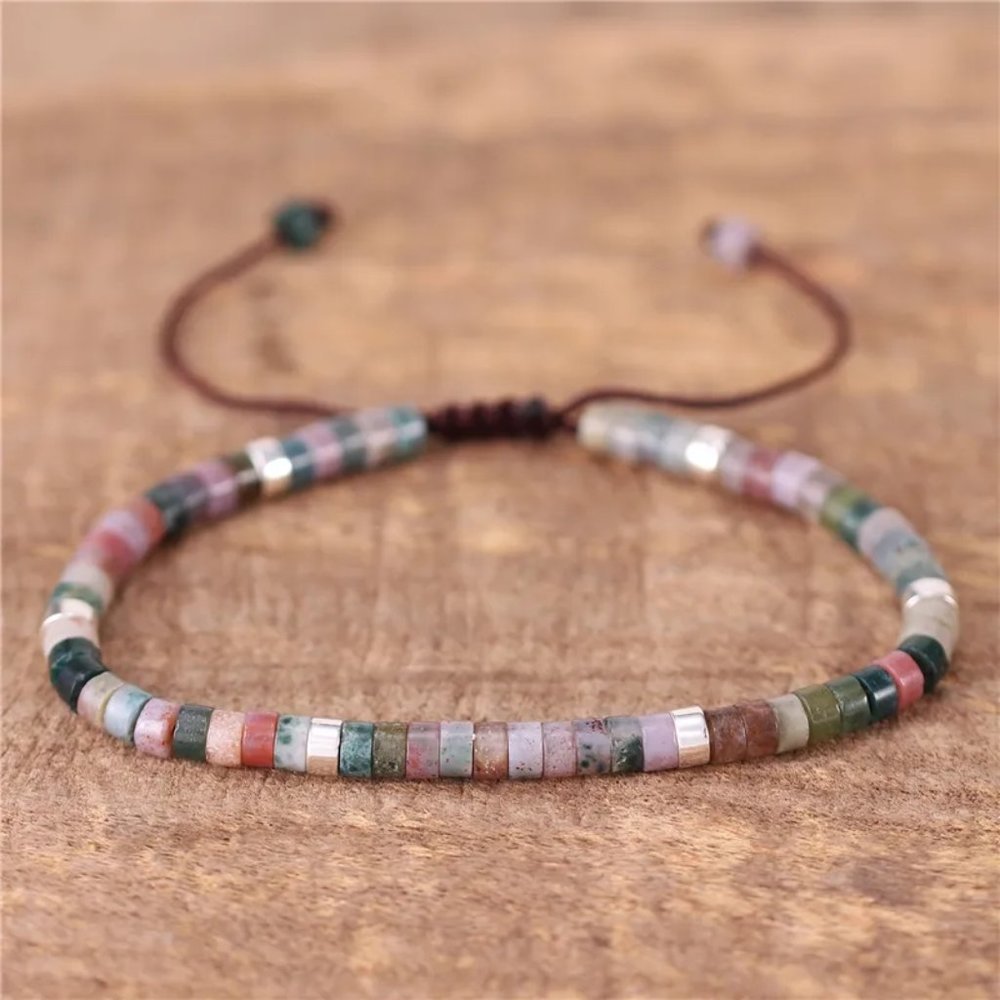 Indian Agate 4mm Bead Minimalist Dainty Healing Protection Chakra Reiki Bracelet